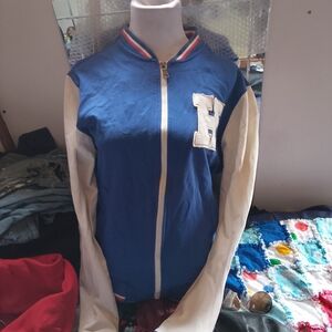 Tommy Hilfiger Blue and Cream Varsity Zip Jacket with 'H' Patch
